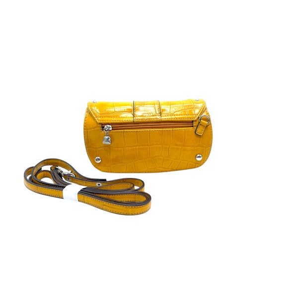Kathy Van Zeeland Yellow Croc-Embossed  Crossbody w/ Heart Charm & Silver Studs - Picture 2 of 11